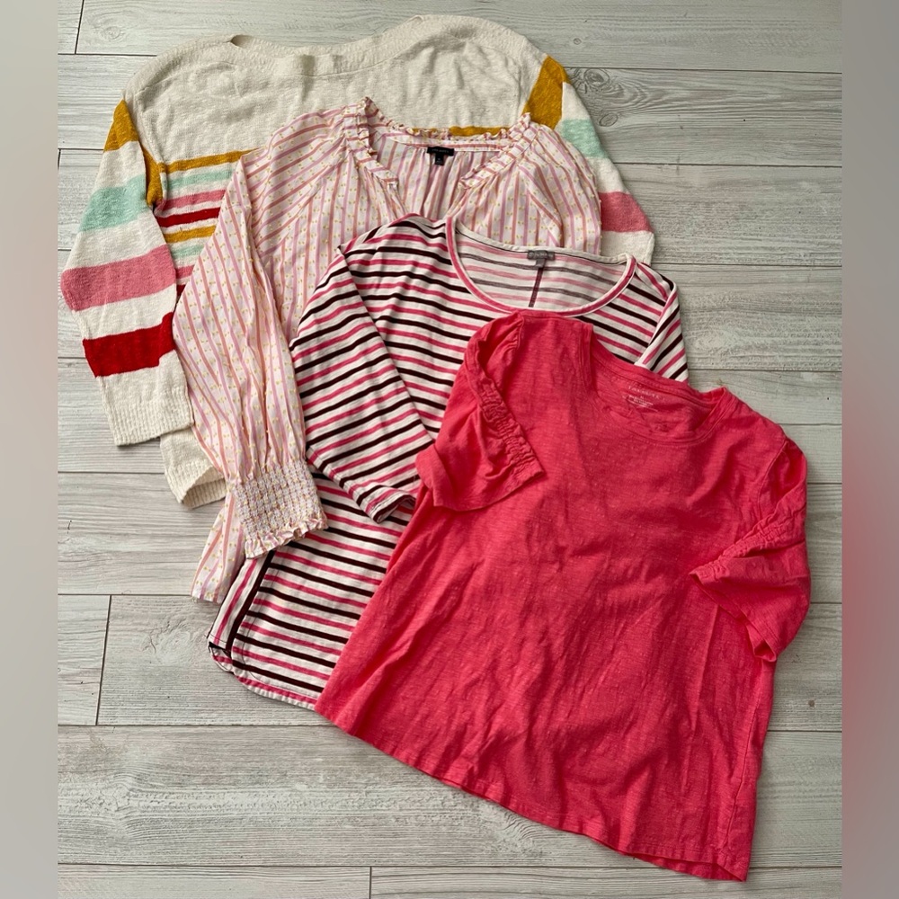 4 Lot TALBOTS Bundle Pinks & Creams Long Sleeve Knit Tops Size XL